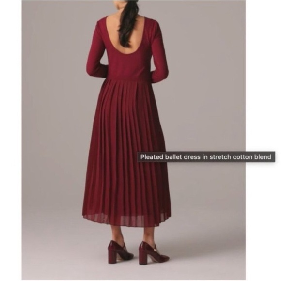 J.Crew Pleated‎ Ballet Dress Burgundy Stretch Cotton Blend Modest Elegant NEW - Picture 2 of 14